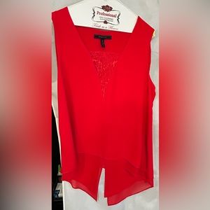 BCBG MAX AZRIA RED BLOUSE LACE DETAIL